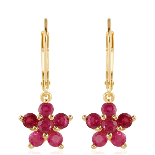 Cercei din Argint 925 Placat cu Aur ( 2.06 grame ) cu Rubin Thailandez 1.88 Carate