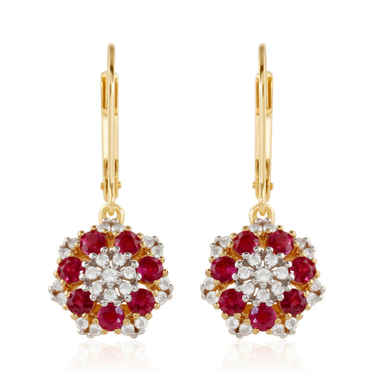 Cercei din Argint 925 Placat cu Aur ( 2.8 grame ) cu Rubin Thailandez și Topaz Alb 1.79 Carate