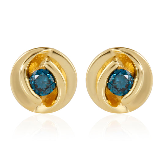 Cercei din Argint 925 Placat cu Aur ( 0.78 grame ) cu Diamant Albastru 0.07 Carate