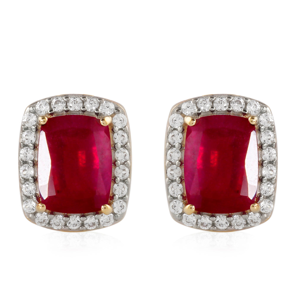 Cercei din Aur de 9K ( 3.21 grame ) cu Rubin Malagasy și Zircon Alb 4.4 Carate