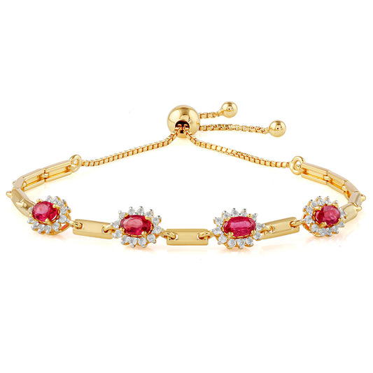 Brățară din Argint 925 Placat cu Aur ( 4.84 grame ) cu Rubin Thailandez și Topaz Alb 1.38 Carate