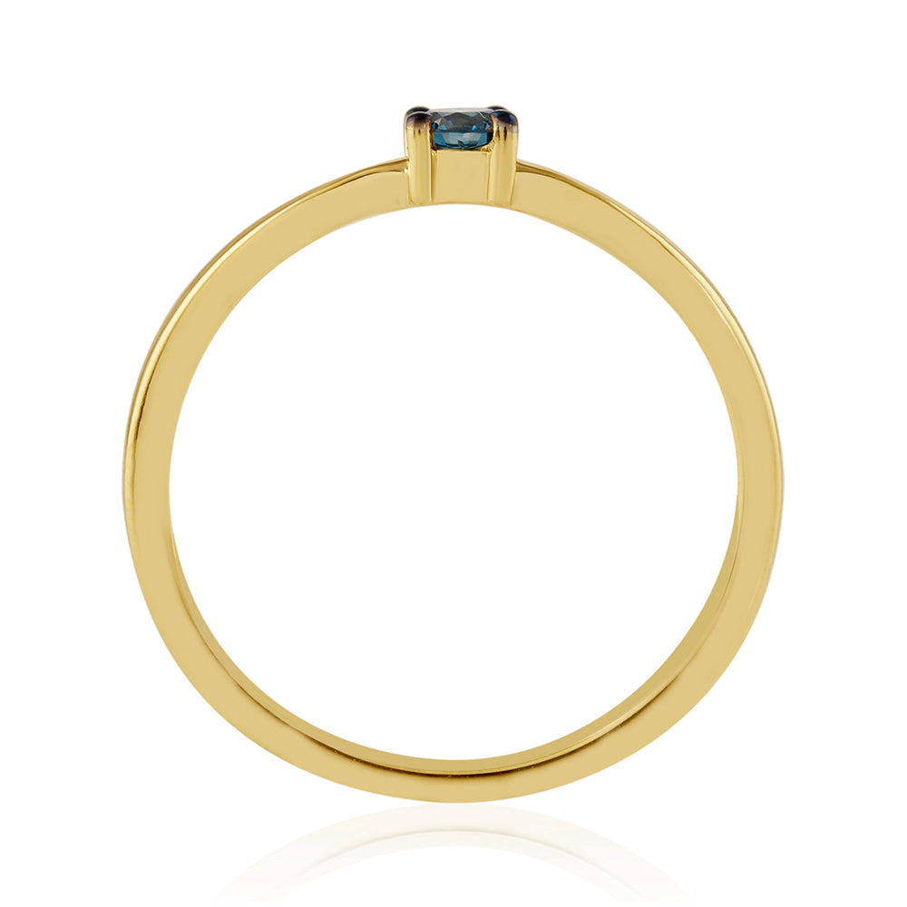 Inel din Argint 925 Placat cu Aur ( 1.4 grame ) cu Diamant Albastru 0.13 Carate 4 