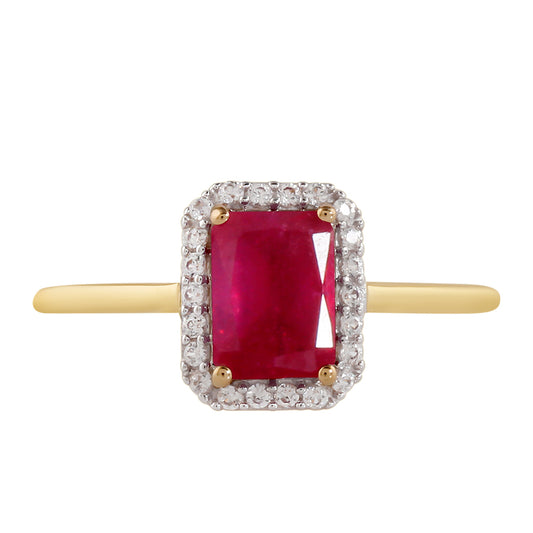 Inel din Argint 925 Placat cu Aur ( 1.28 grame ) cu Rubin Thailandez și Topaz Alb 1.69 Carate