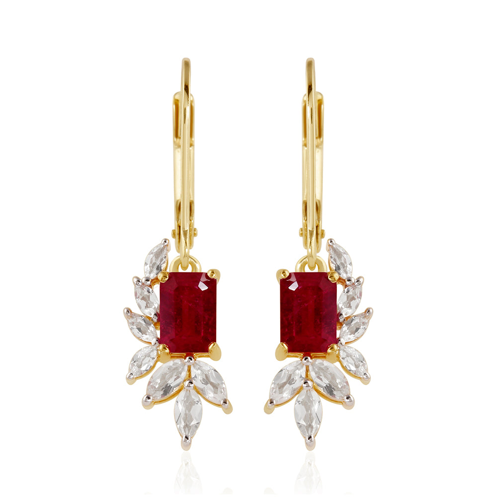 Cercei din Argint 925 Placat cu Aur ( 2.31 grame ) cu Rubin Thailandez și Topaz Alb 2.74 Carate 1 