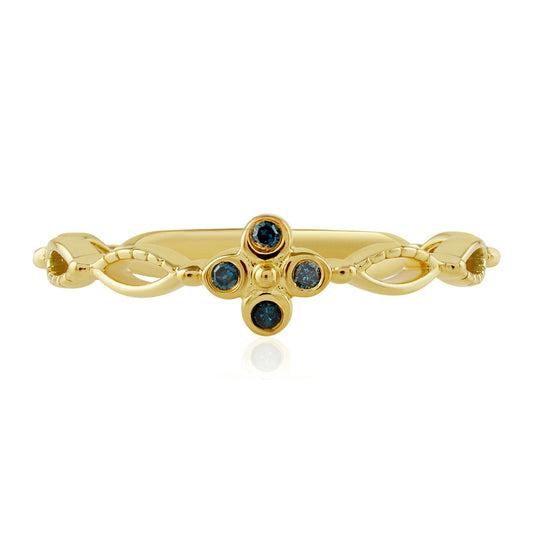 Inel din Argint 925 Placat cu Aur ( 1.85 grame ) cu Diamant Albastru 0.07 Carate