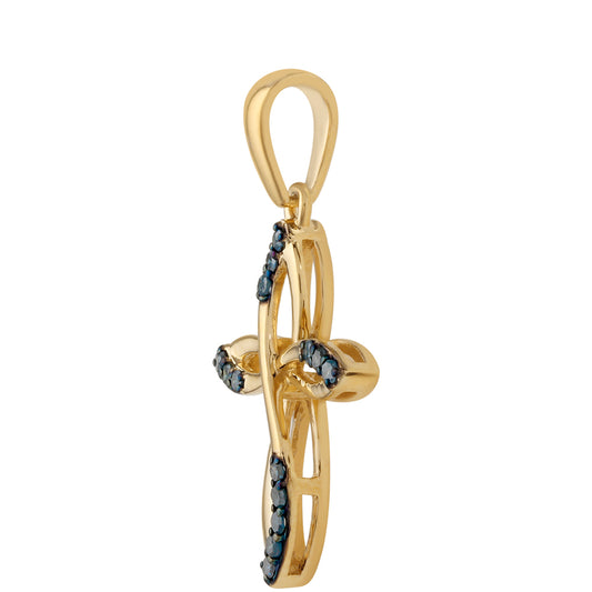 Cruce Pandantiv din Argint 925 Placat cu Aur ( 1.45 grame ) cu Diamant Albastru 0.16 Carate