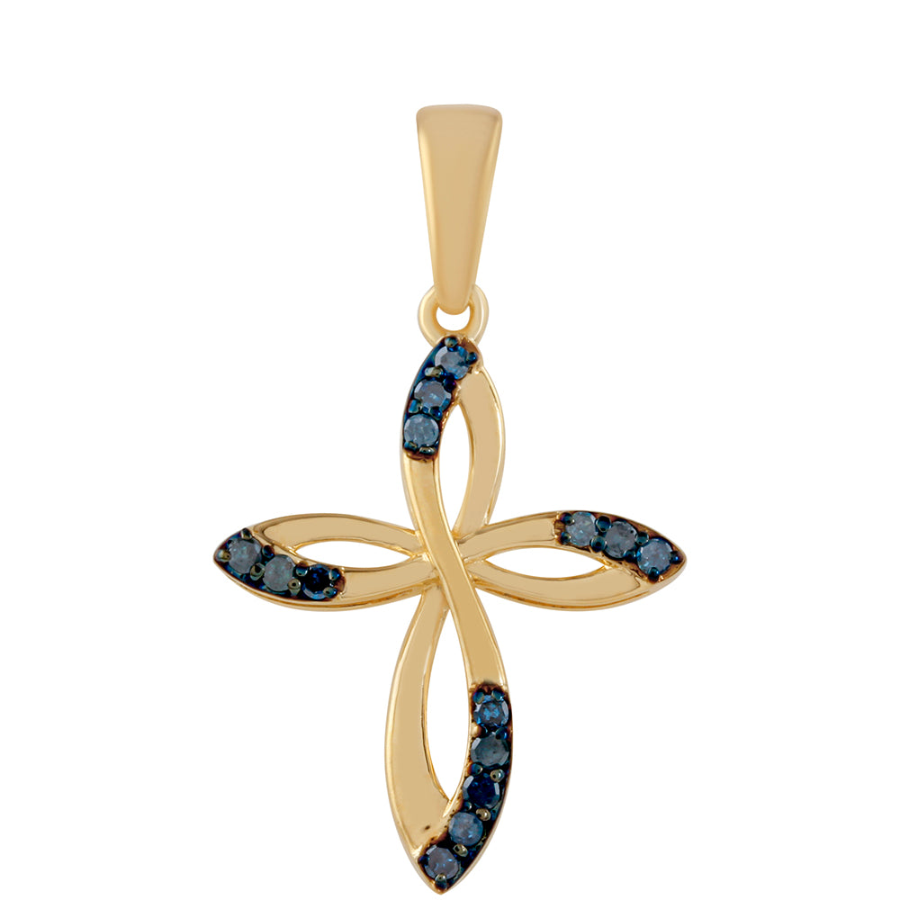 Cruce Pandantiv din Argint 925 Placat cu Aur ( 1.45 grame ) cu Diamant Albastru 0.16 Carate 1 