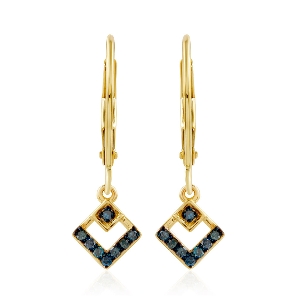 Cercei din Argint 925 Placat cu Aur ( 1.4 grame ) cu Diamant Albastru 0.16 Carate