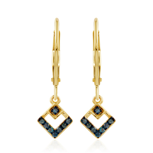 Cercei din Argint 925 Placat cu Aur ( 1.4 grame ) cu Diamant Albastru 0.16 Carate