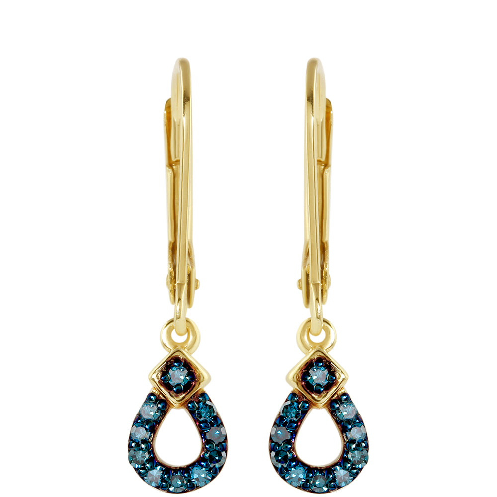 Cercei din Argint 925 Placat cu Aur ( 1.58 grame ) cu Diamant Albastru 0.17 Carate 1 