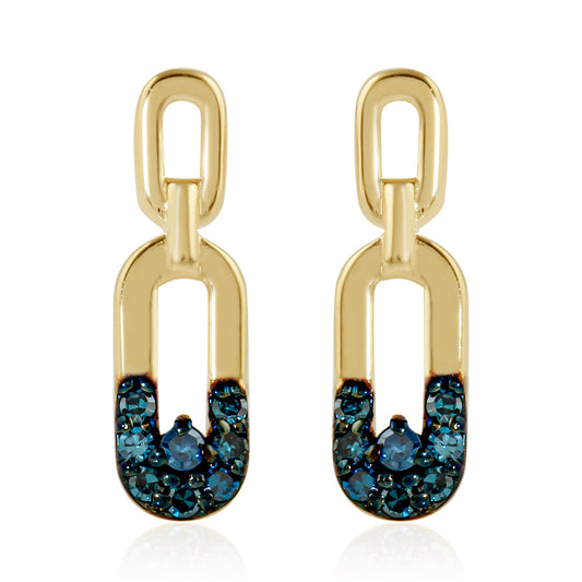 Cercei din Argint 925 Placat cu Aur ( 2.52 grame ) cu Diamant Albastru 0.15 Carate