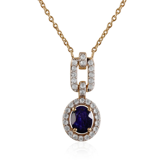 Colier din Aur de 9K ( 1.84 grame ) cu Safir Thailandez și Topaz Alb 0.68 Carate