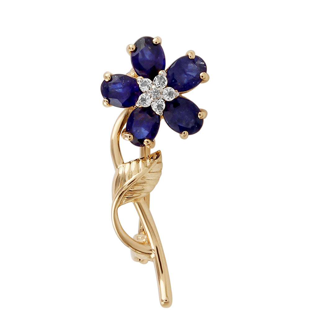 Broşă din Aur de 9K ( 1.54 grame ) cu Safir Thailandez și Topaz Alb 1.3 Carate