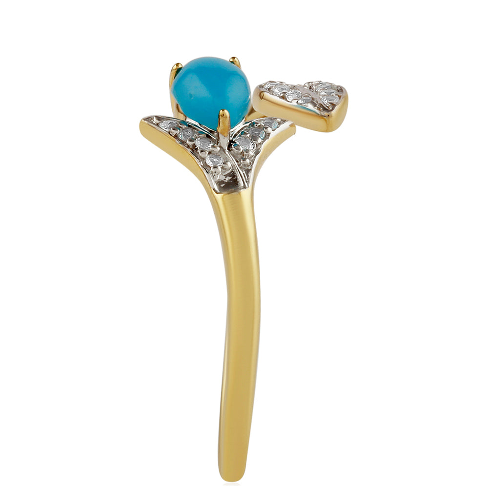 Inel din Argint 925 Placat cu Aur ( 1.66 grame ) cu Turcoaz ”Frumoasa Adormită” și Topaz Alb 0.59 Carate 4 