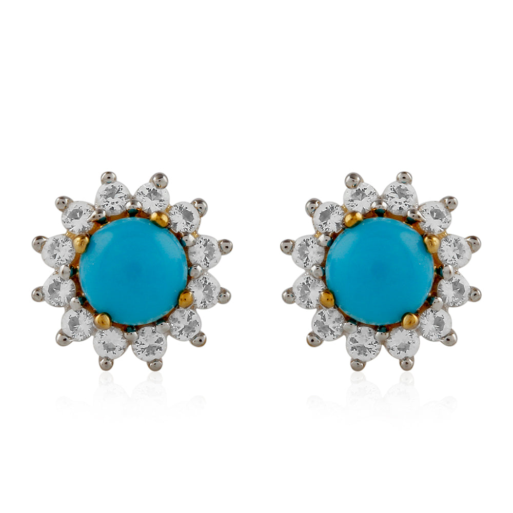 Cercei din Argint 925 Placat cu Aur ( 1.22 grame ) cu Turcoaz ”Frumoasa Adormită” și Topaz Alb 0.87 Carate 1 