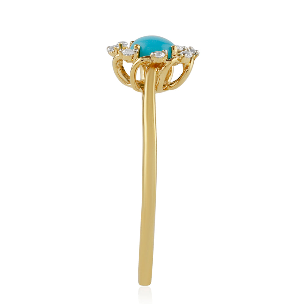 Inel din Argint 925 Placat cu Aur ( 1.87 grame ) cu Turcoaz ”Frumoasa Adormită” și Topaz Alb 0.51 Carate