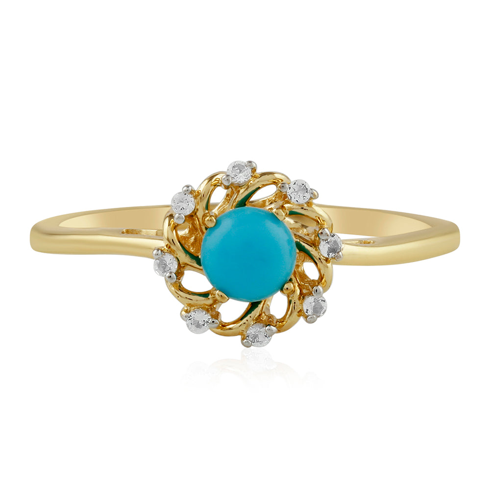 Inel din Argint 925 Placat cu Aur ( 1.87 grame ) cu Turcoaz ”Frumoasa Adormită” și Topaz Alb 0.51 Carate 1 