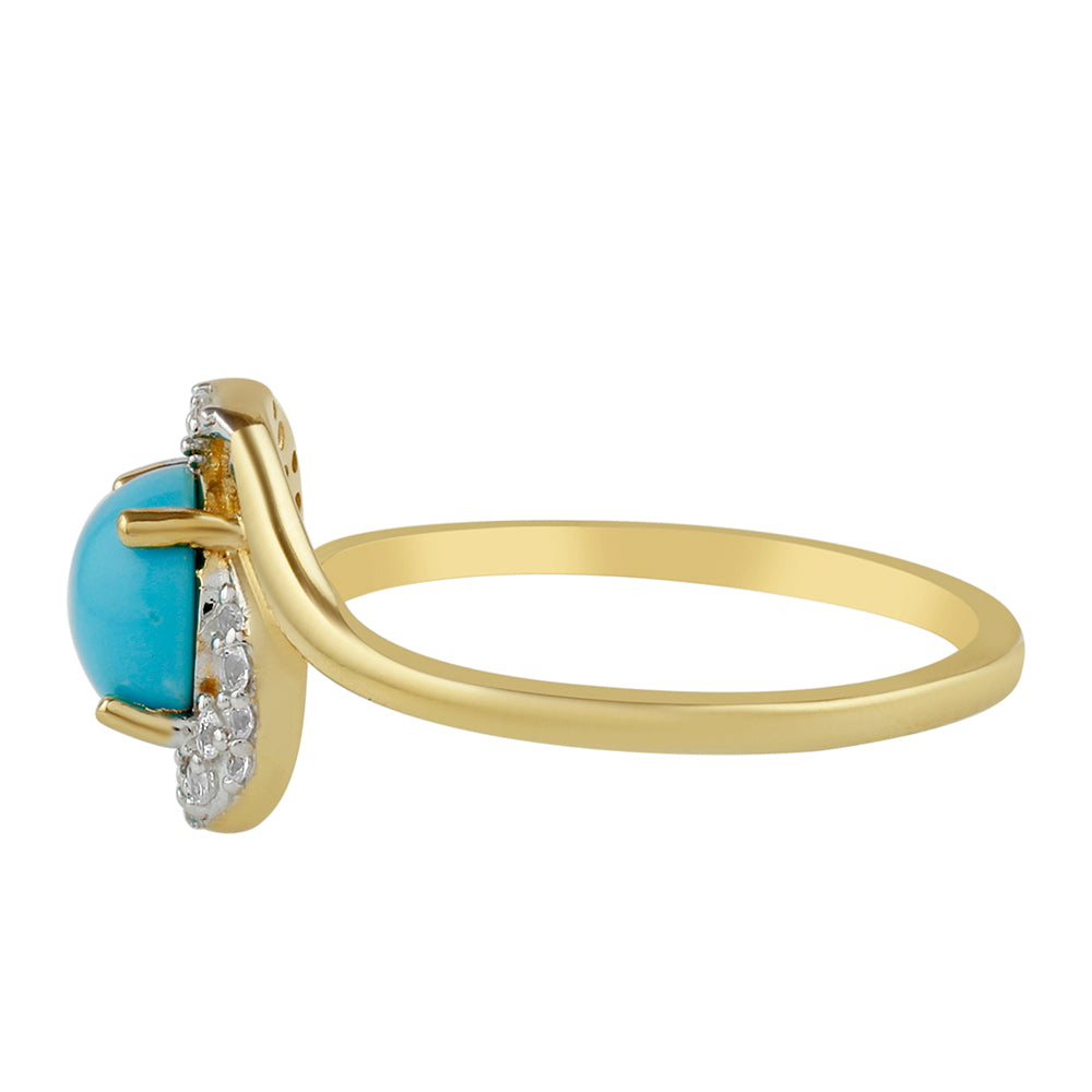 Inel din Argint 925 Placat cu Aur ( 2.01 grame ) cu Turcoaz ”Frumoasa Adormită” și Topaz Alb 1.38 Carate
