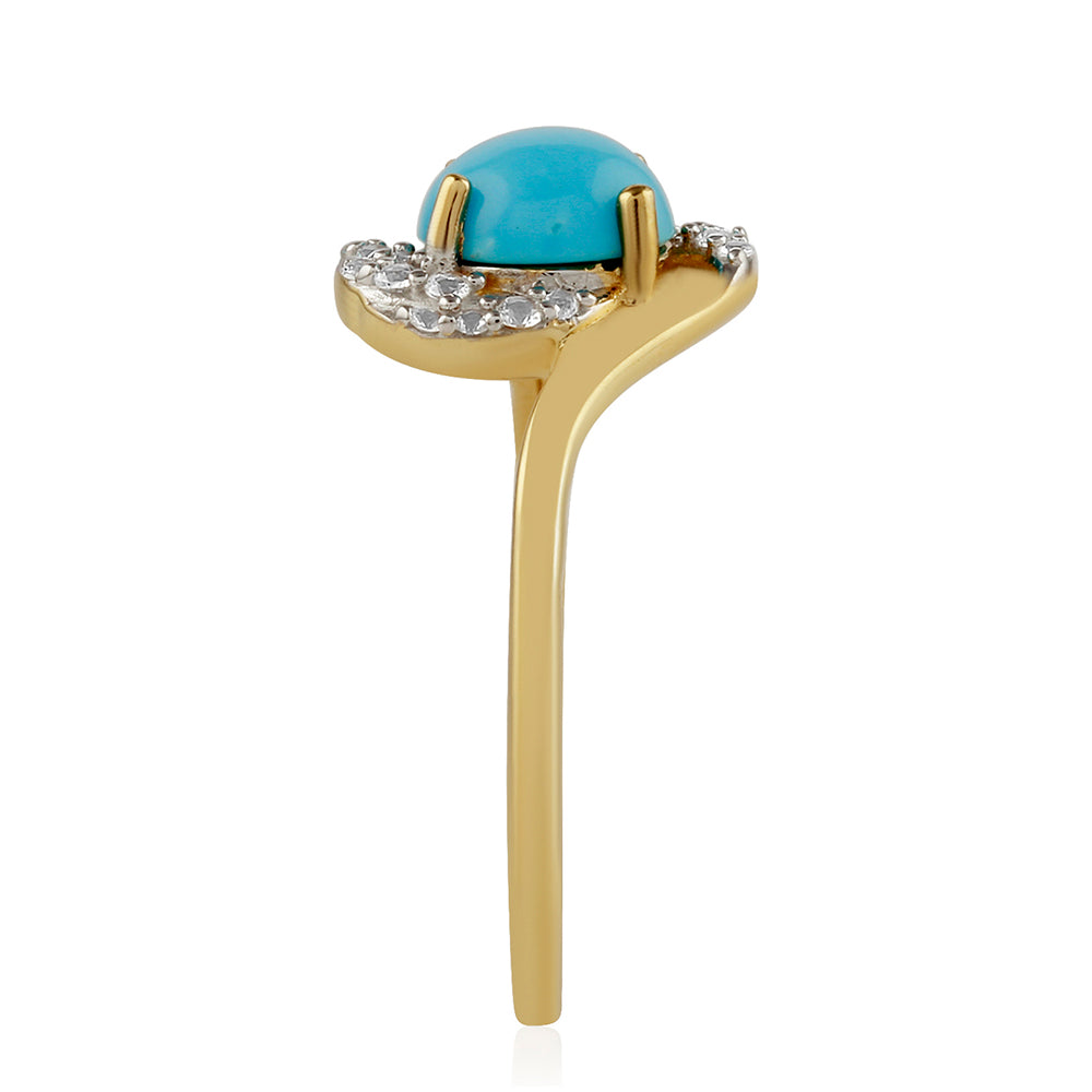 Inel din Argint 925 Placat cu Aur ( 2.01 grame ) cu Turcoaz ”Frumoasa Adormită” și Topaz Alb 1.38 Carate 4 