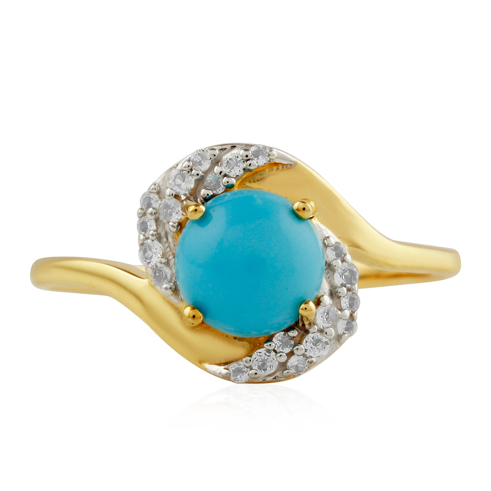 Inel din Argint 925 Placat cu Aur ( 2.01 grame ) cu Turcoaz ”Frumoasa Adormită” și Topaz Alb 1.38 Carate 1 