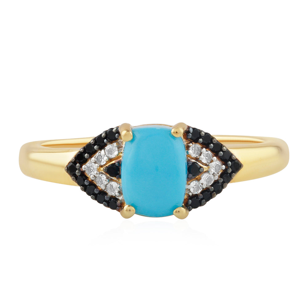 Inel din Argint 925 Placat cu Aur ( 2.45 grame ) cu Turcoaz ”Frumoasa Adormită” și Topaz Alb 1.14 Carate 1 