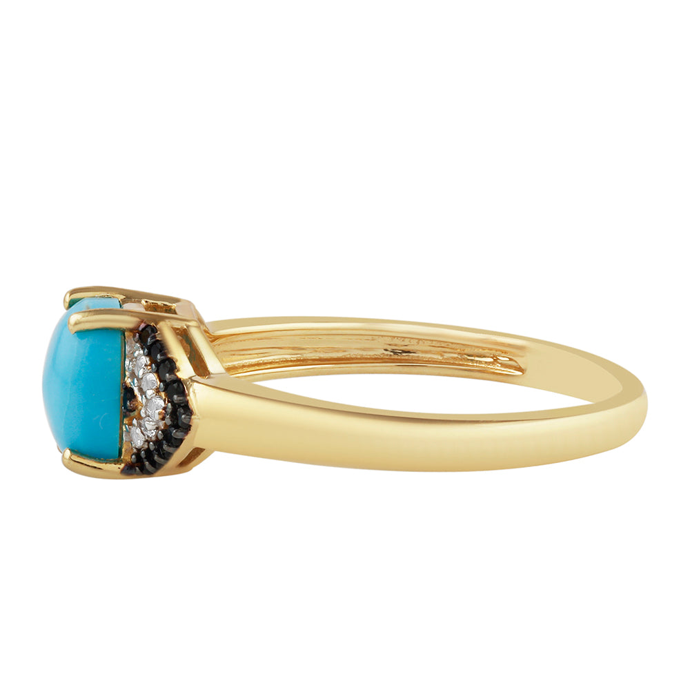 Inel din Argint 925 Placat cu Aur ( 2.45 grame ) cu Turcoaz ”Frumoasa Adormită” și Topaz Alb 1.14 Carate 3 