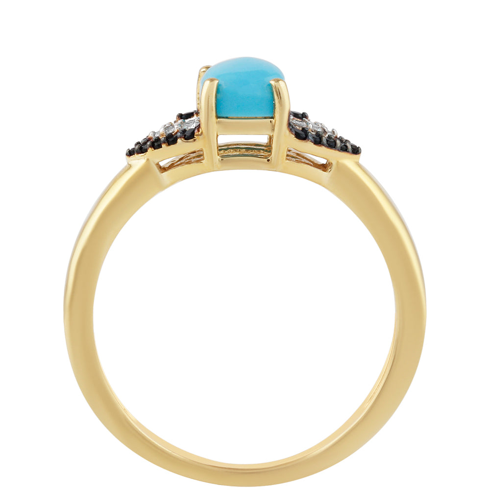 Inel din Argint 925 Placat cu Aur ( 2.45 grame ) cu Turcoaz ”Frumoasa Adormită” și Topaz Alb 1.14 Carate