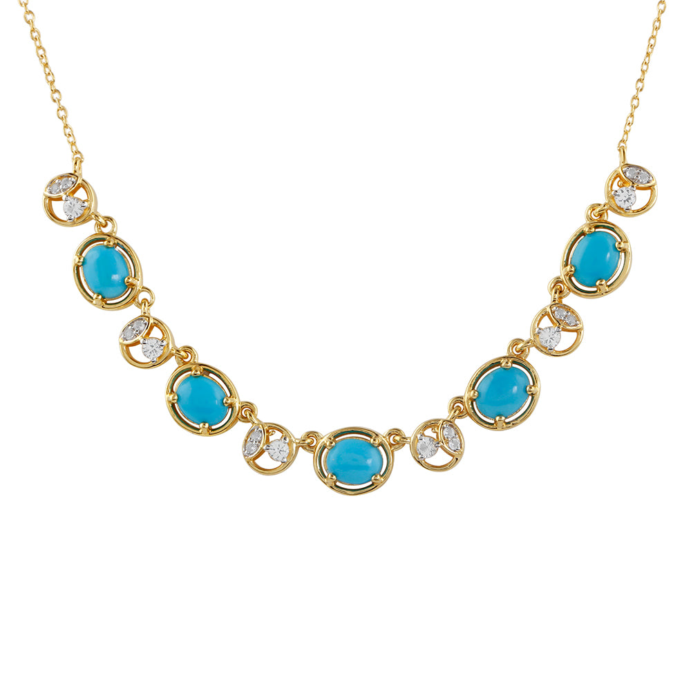 Colier din Argint 925 Placat cu Aur ( 4.16 grame ) cu Turcoaz ”Frumoasa Adormită” și Topaz Alb 1.36 Carate
