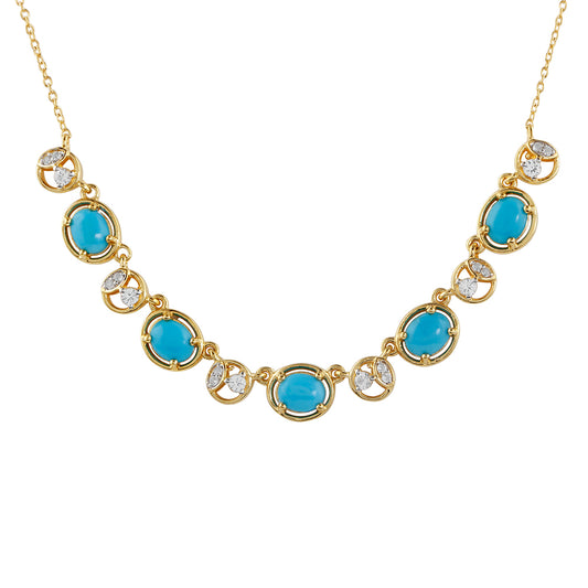 Colier din Argint 925 Placat cu Aur ( 4.16 grame ) cu Turcoaz ”Frumoasa Adormită” și Topaz Alb 1.36 Carate