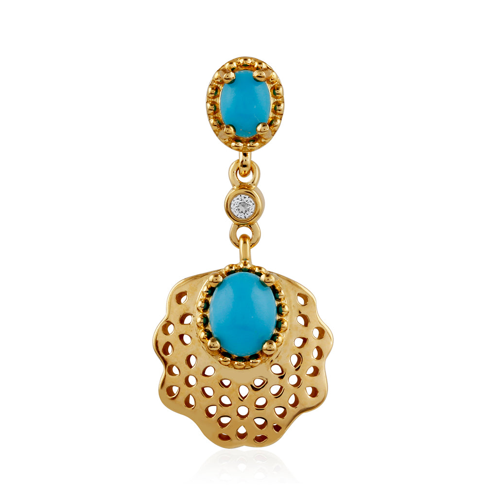 Pandantiv din Argint 925 Placat cu Aur ( 1.42 grame ) cu Turcoaz ”Frumoasa Adormită” și Topaz Alb 0.55 Carate 1 