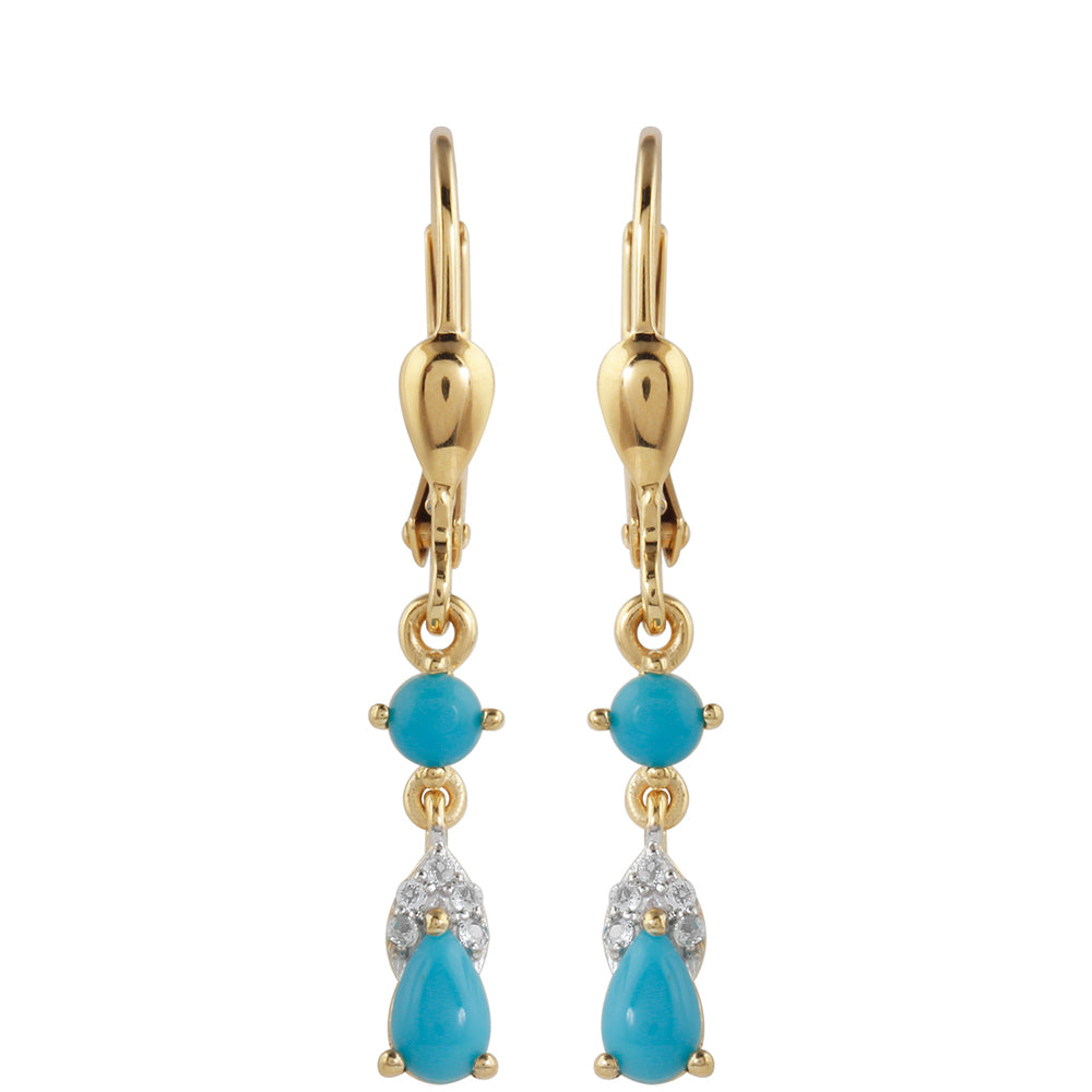 Cercei din Argint 925 Placat cu Aur ( 1.62 grame ) cu Turcoaz ”Frumoasa Adormită” și Topaz Alb 0.72 Carate