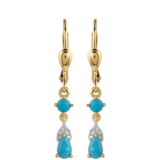 Cercei din Argint 925 Placat cu Aur ( 1.62 grame ) cu Turcoaz ”Frumoasa Adormită” și Topaz Alb 0.72 Carate