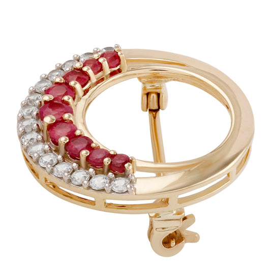 Broşă din Aur de 9K ( 3 grame ) cu Rubin Malagasy și Zircon Alb 1.31 Carate