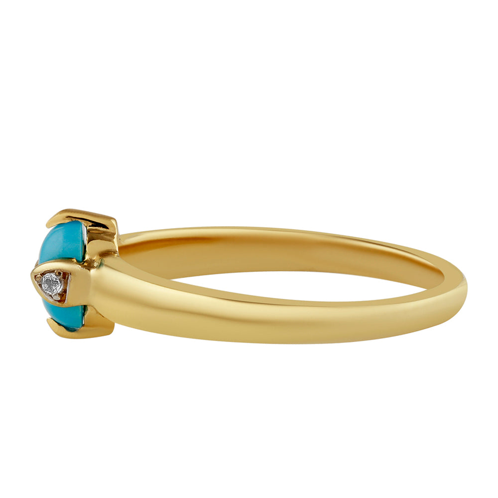Inel din Argint 925 Placat cu Aur ( 2.43 grame ) cu Turcoaz ”Frumoasa Adormită” și Topaz Alb 0.57 Carate