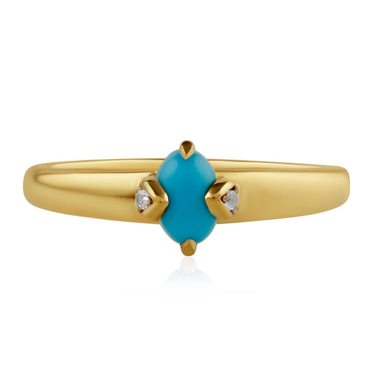 Inel din Argint 925 Placat cu Aur ( 2.43 grame ) cu Turcoaz ”Frumoasa Adormită” și Topaz Alb 0.57 Carate