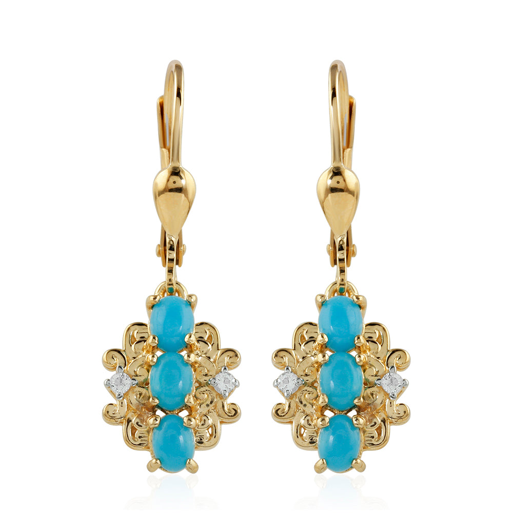 Cercei din Argint 925 Placat cu Aur ( 2.76 grame ) cu Turcoaz ”Frumoasa Adormită” și Topaz Alb 1.03 Carate 1 