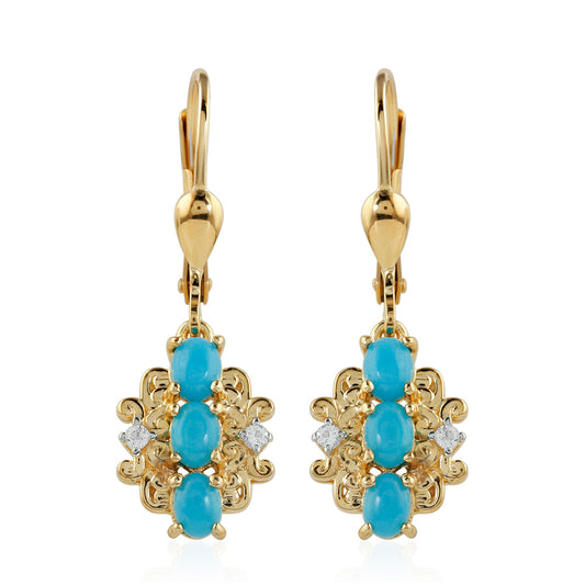 Cercei din Argint 925 Placat cu Aur ( 2.76 grame ) cu Turcoaz ”Frumoasa Adormită” și Topaz Alb 1.03 Carate