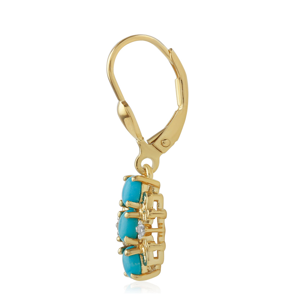 Cercei din Argint 925 Placat cu Aur ( 2.76 grame ) cu Turcoaz ”Frumoasa Adormită” și Topaz Alb 1.03 Carate 2 
