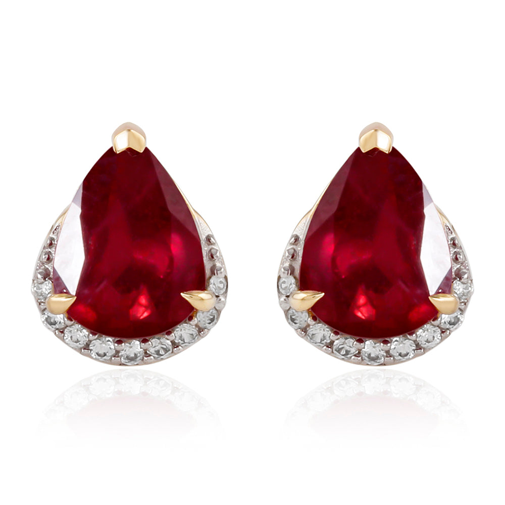 Cercei din Aur de 9K ( 1.18 grame ) cu Rubin Malagasy și Zircon Alb 3.47 Carate 1 