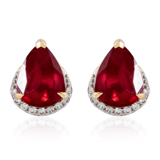 Cercei din Aur de 9K ( 1.18 grame ) cu Rubin Malagasy și Zircon Alb 3.47 Carate