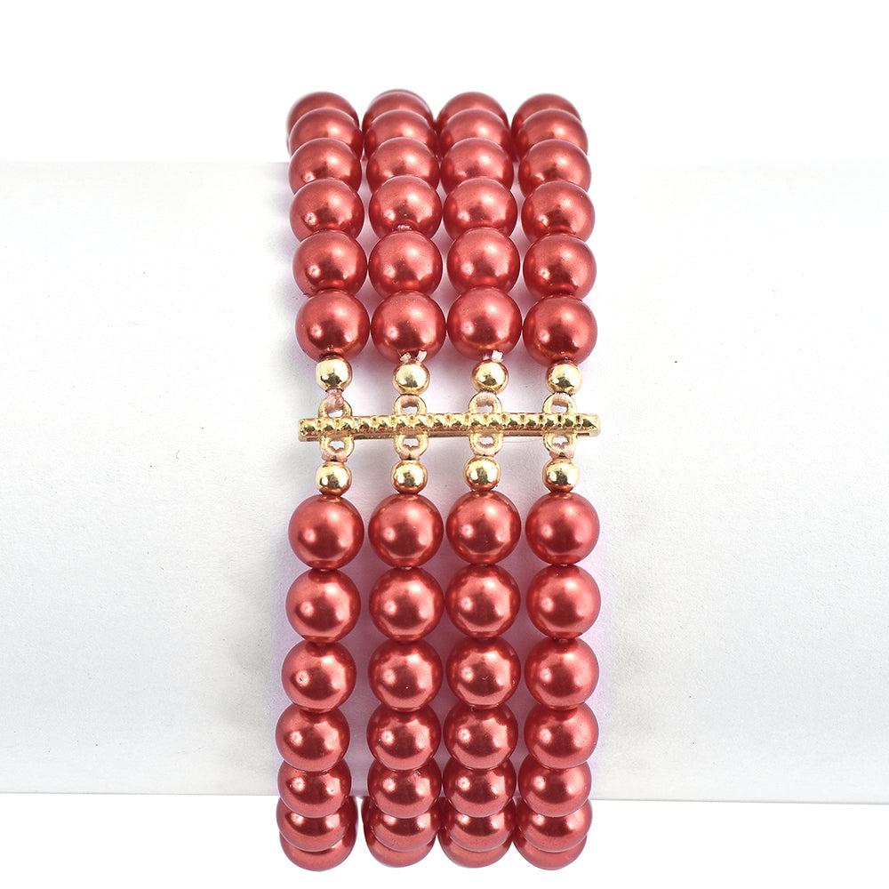Brățară din Argint 925 Placat cu Aur ( 0.2 grame ) cu Perlă de apă dulce roșie 170 Carate