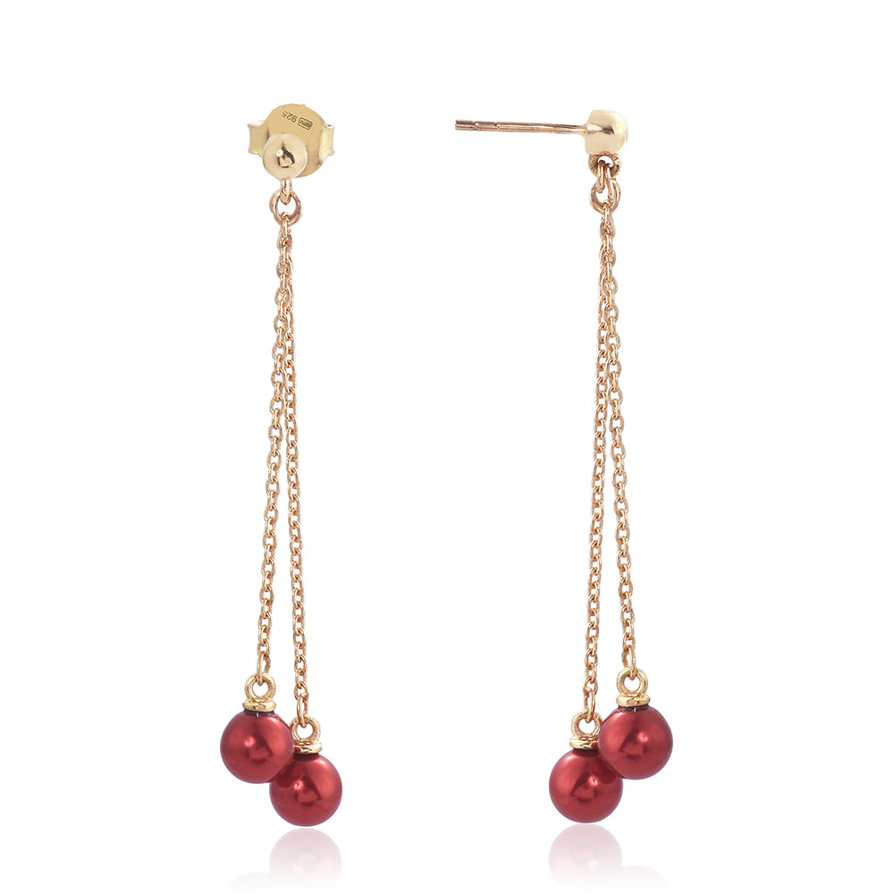 Cercei din Argint 925 Placat cu Aur ( -0.29 grame ) cu Perlă de apă dulce roșie 15.44 Carate 1 