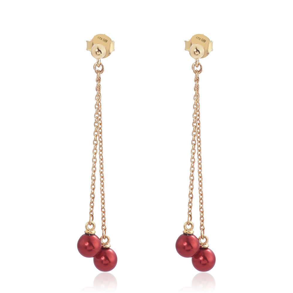 Cercei din Argint 925 Placat cu Aur ( -0.29 grame ) cu Perlă de apă dulce roșie 15.44 Carate 2 