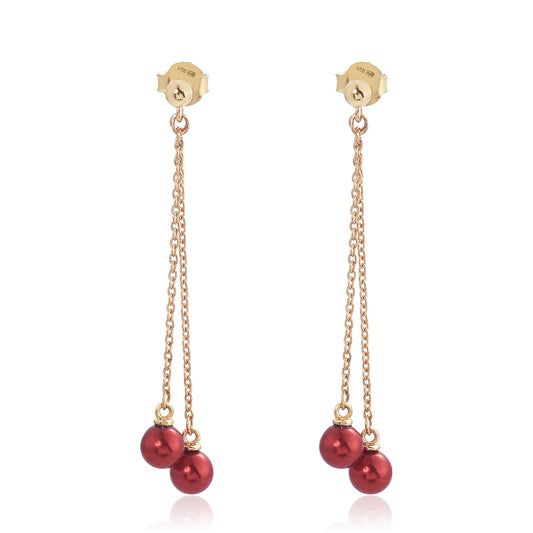 Cercei din Argint 925 Placat cu Aur ( -0.29 grame ) cu Perlă de apă dulce roșie 15.44 Carate
