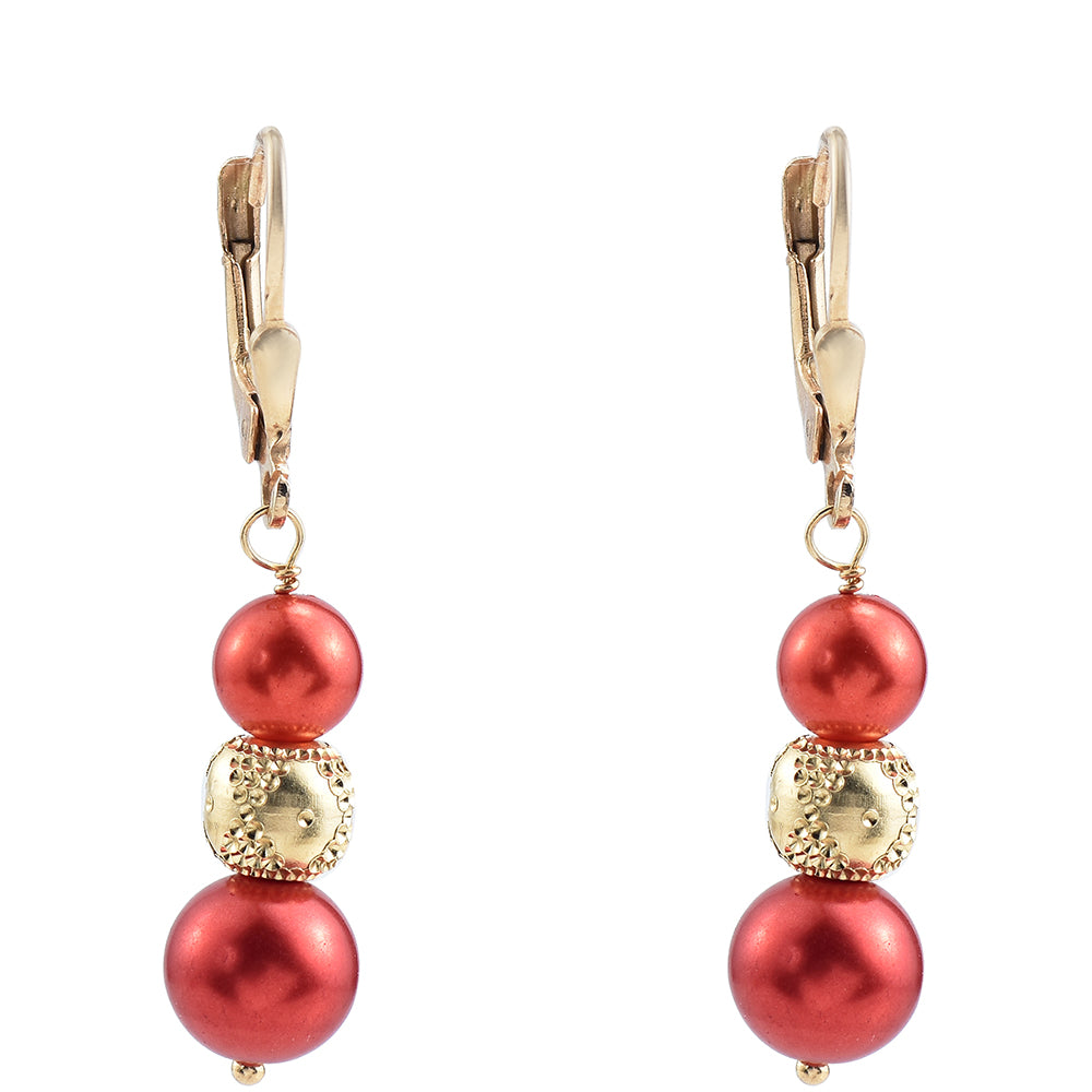 Cercei din Argint 925 Placat cu Aur ( 1.71 grame ) cu Perlă de apă dulce roșie 9.58 Carate 1 