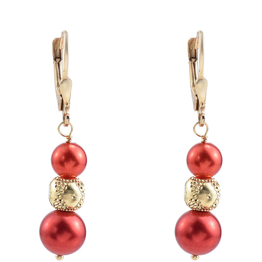 Cercei din Argint 925 Placat cu Aur ( 1.71 grame ) cu Perlă de apă dulce roșie 9.58 Carate