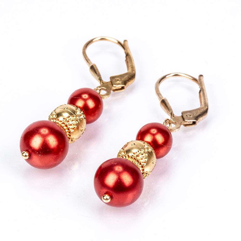Cercei din Argint 925 Placat cu Aur ( 1.71 grame ) cu Perlă de apă dulce roșie 9.58 Carate 3 