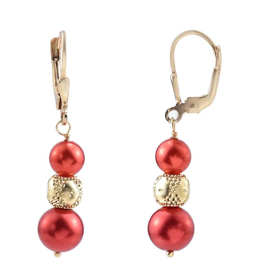 Cercei din Argint 925 Placat cu Aur ( 1.71 grame ) cu Perlă de apă dulce roșie 9.58 Carate