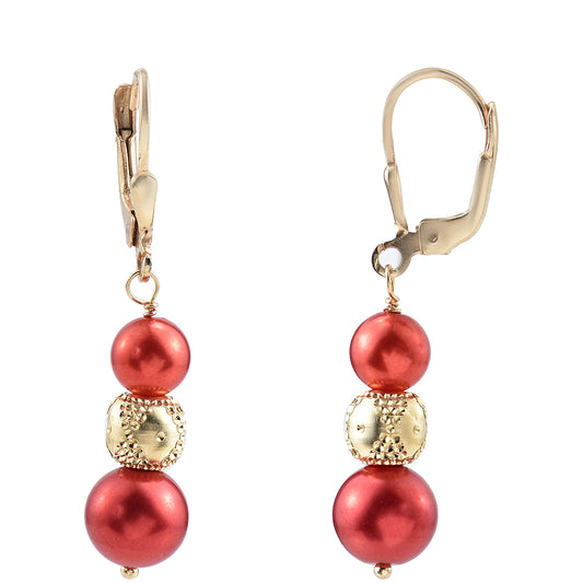 Cercei din Argint 925 Placat cu Aur ( 1.71 grame ) cu Perlă de apă dulce roșie 9.58 Carate