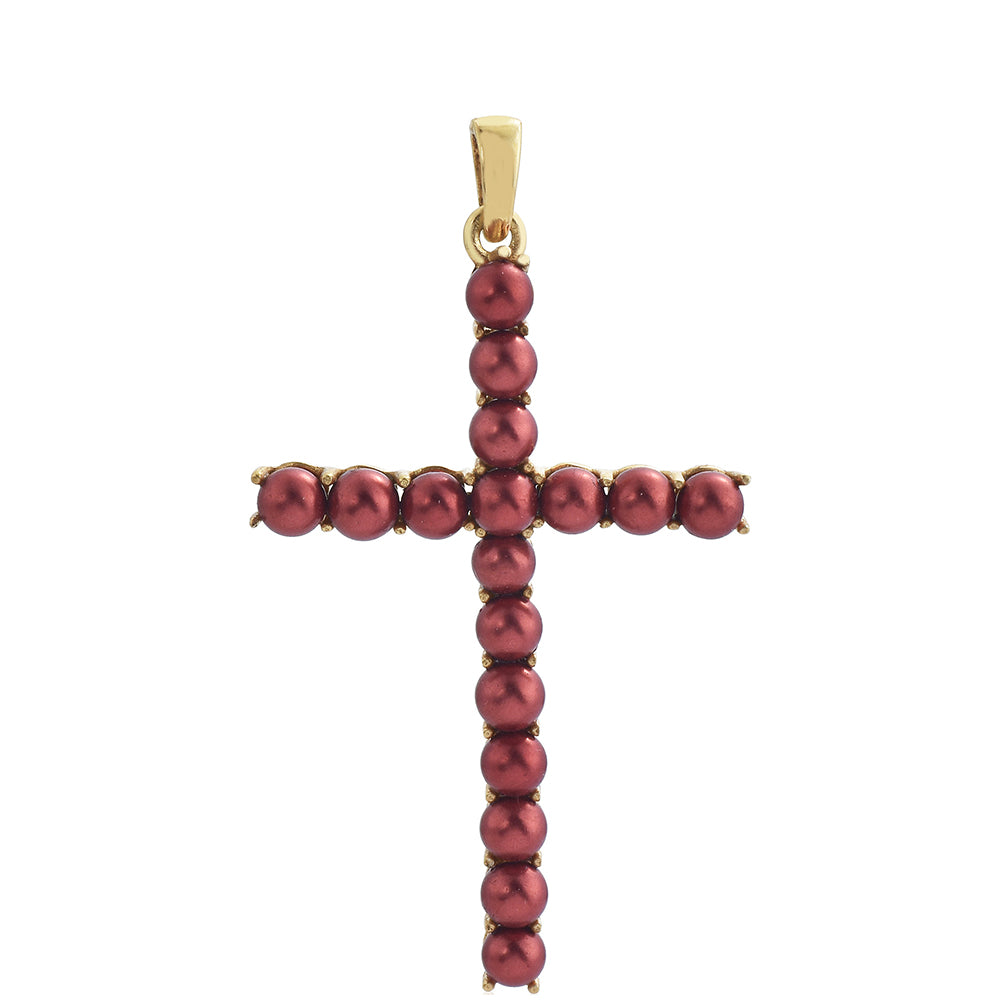 Cruce Pandantiv din Argint 925 Placat cu Aur ( 2.56 grame ) cu Perlă de apă dulce roșie 9.69 Carate 1 